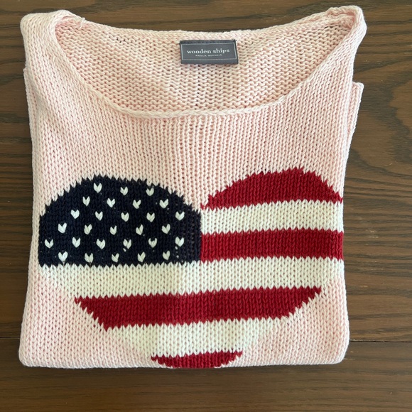 Wooden Ships Pink Heart American Flag top Size S/M - Picture 2 of 5